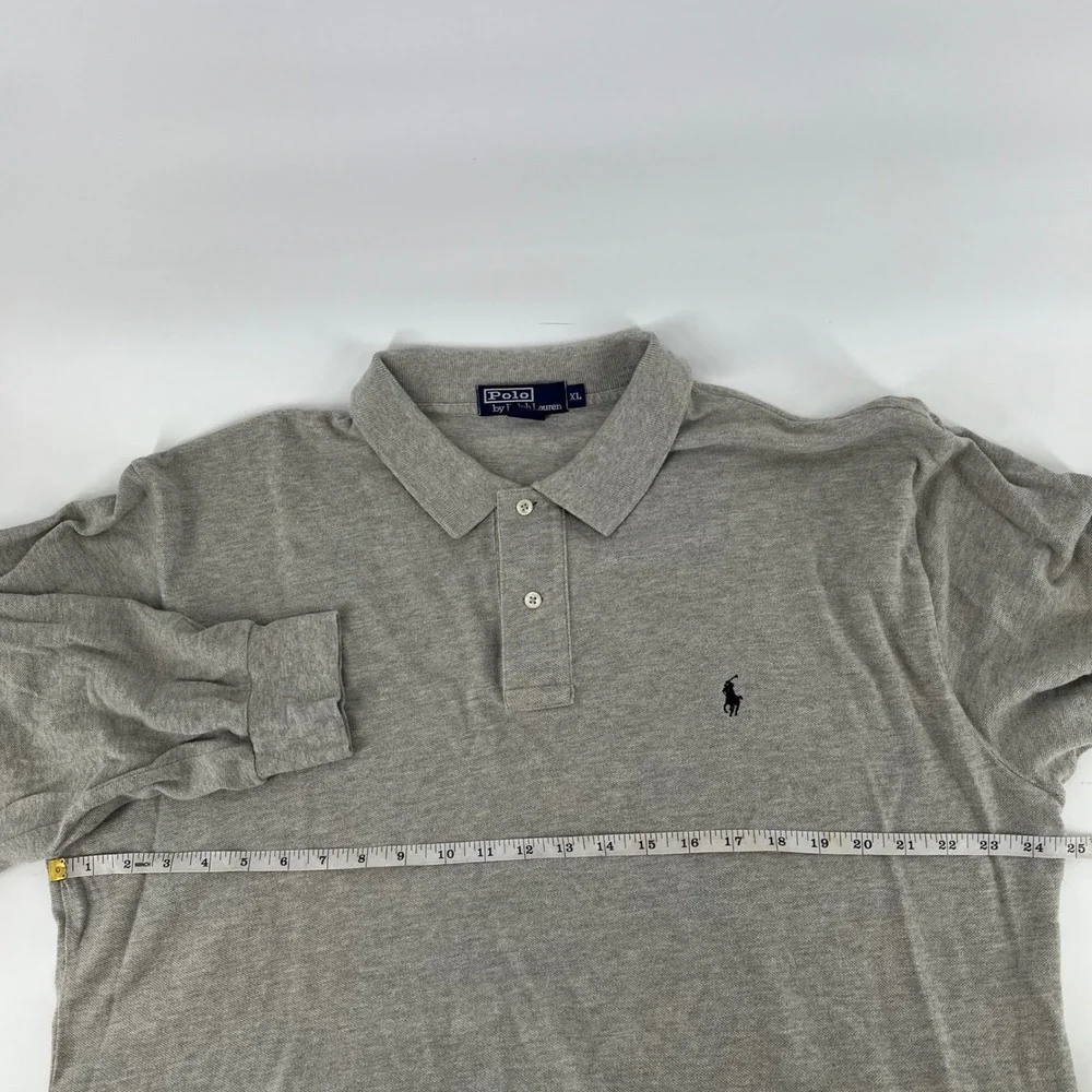 Polo Ralph Lauren Long Sleeve Polo Shirt Gray Pony Logo Cotton Men's XL